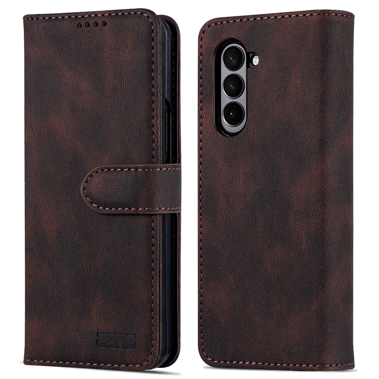 AZNS For Samsung Galaxy Z Fold6 5G Case Leather Phone Cover with Wallet Stand - Brown