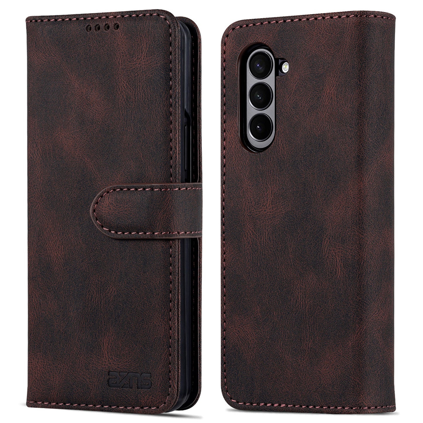 AZNS For Samsung Galaxy Z Fold6 5G Case Leather Phone Cover with Wallet Stand - Brown