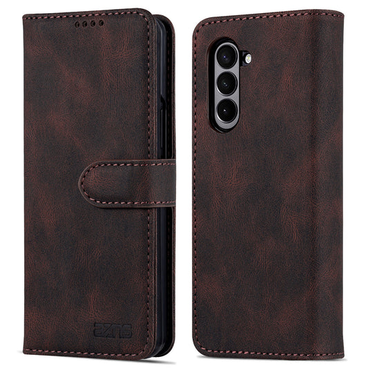 AZNS For Samsung Galaxy Z Fold6 5G Case Leather Phone Cover with Wallet Stand - Brown