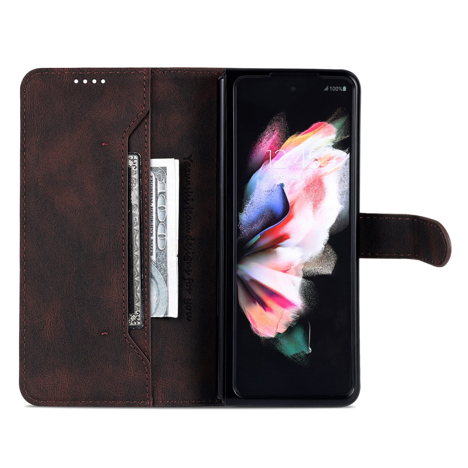 AZNS For Samsung Galaxy Z Fold6 5G Case Leather Phone Cover with Wallet Stand - Brown