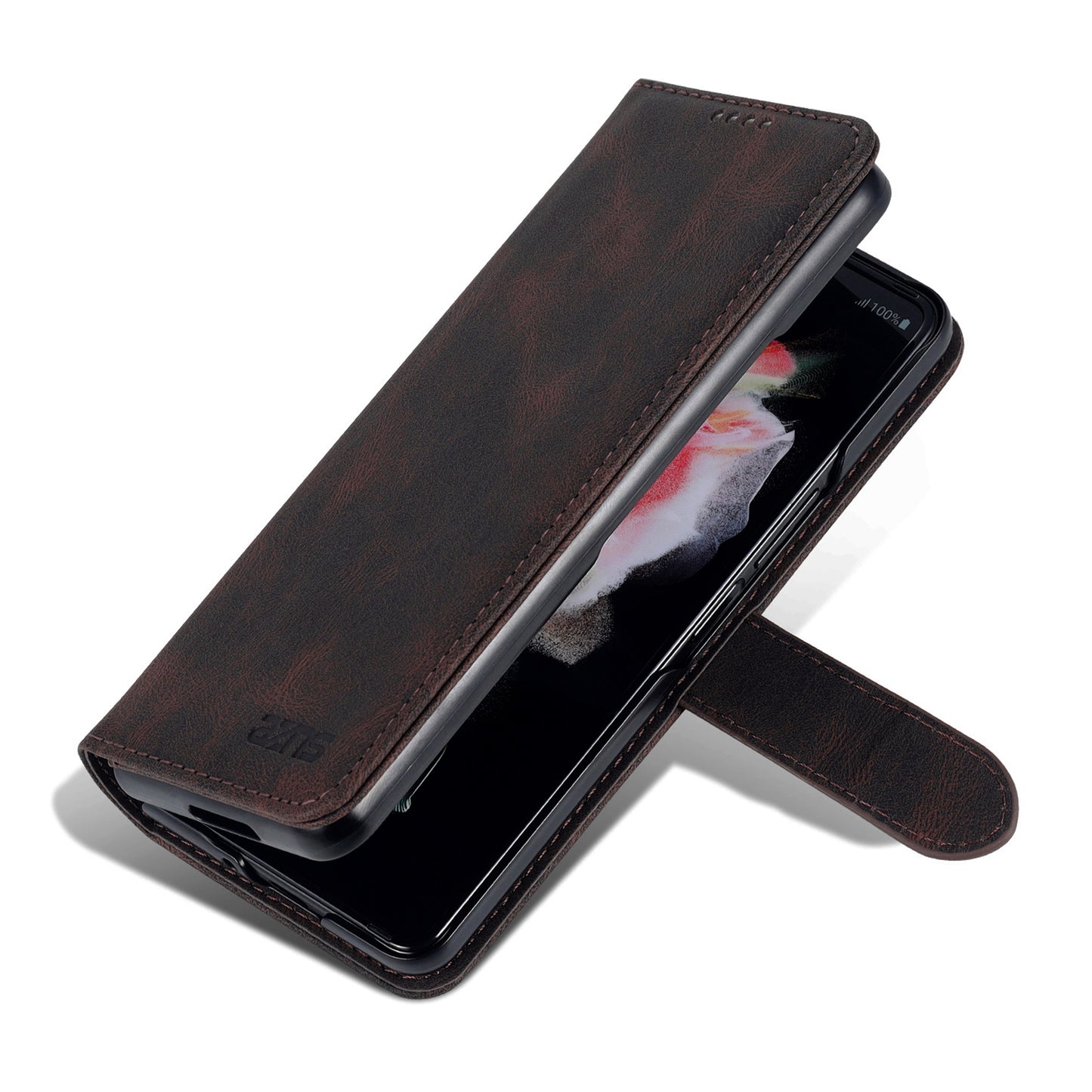 AZNS For Samsung Galaxy Z Fold6 5G Case Leather Phone Cover with Wallet Stand - Brown