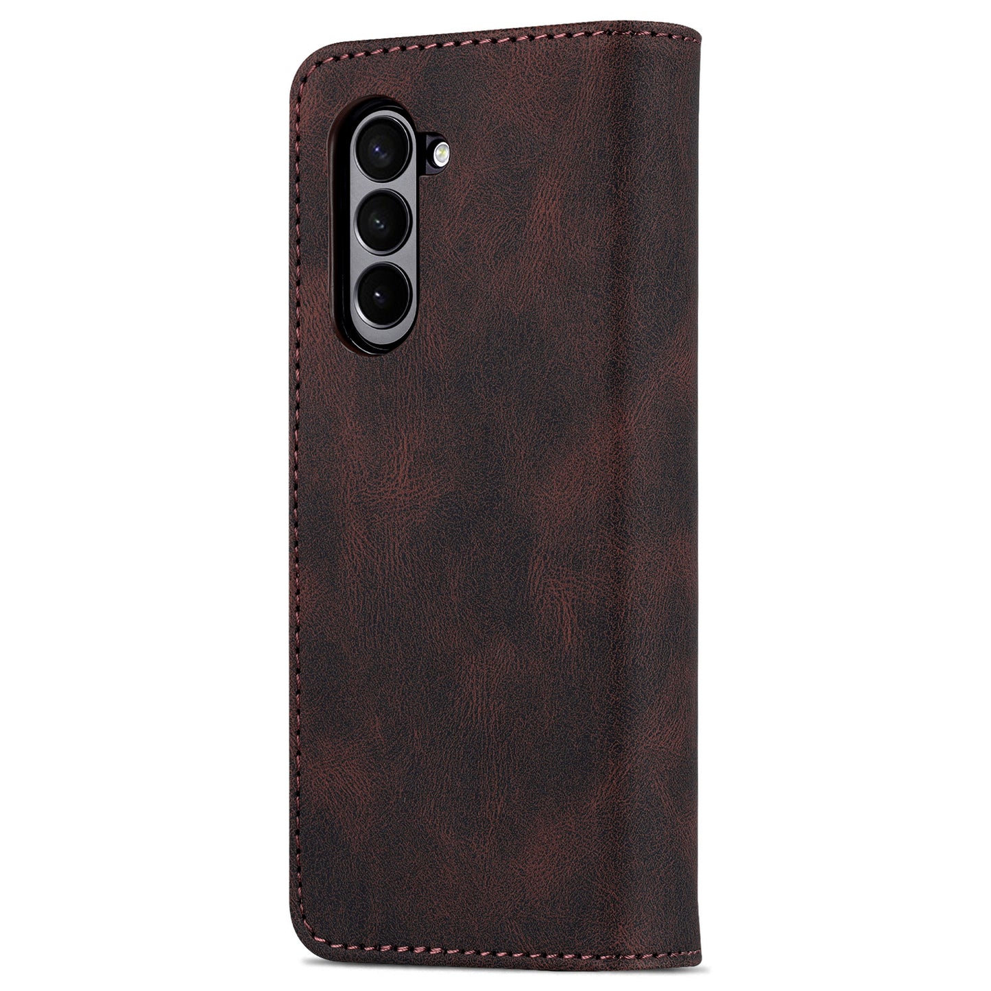 AZNS For Samsung Galaxy Z Fold6 5G Case Leather Phone Cover with Wallet Stand - Brown