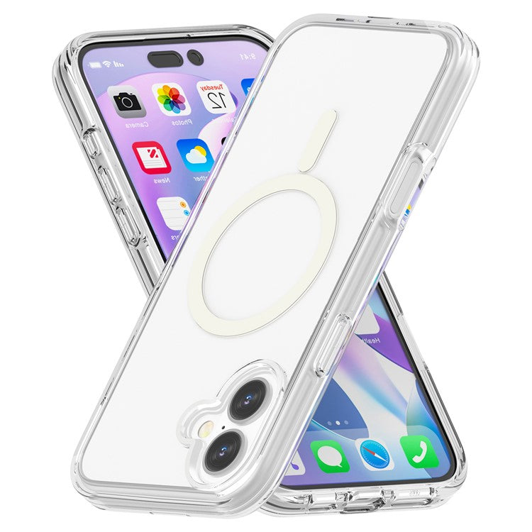 For iPhone 16 Magnetic Phone Case PC+TPU Scratch-Proof Cover Compatible with MagSafe - Transparent
