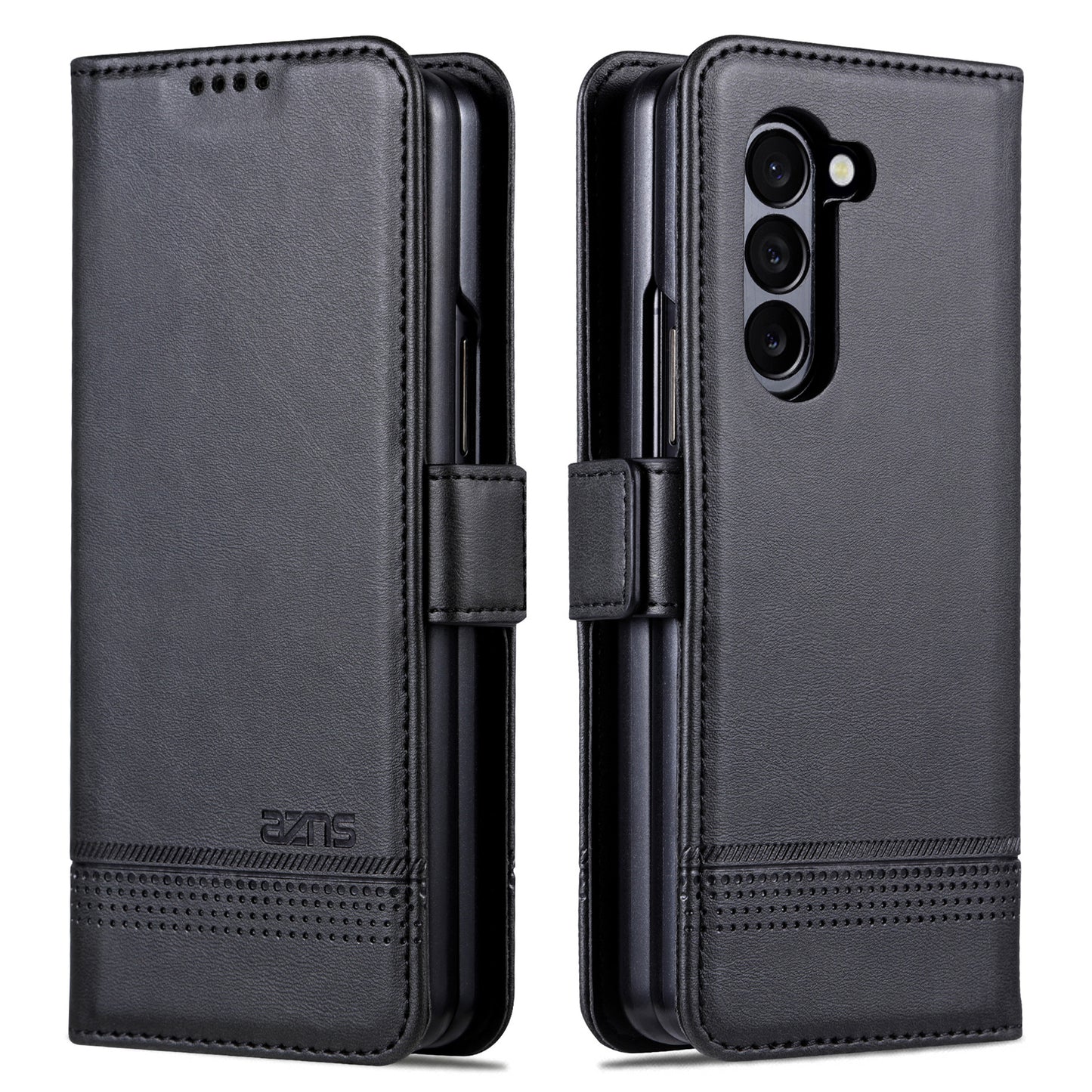 AZNS For Samsung Galaxy Z Fold6 5G Case Wallet PU Leather+PC Phone Cover - Black