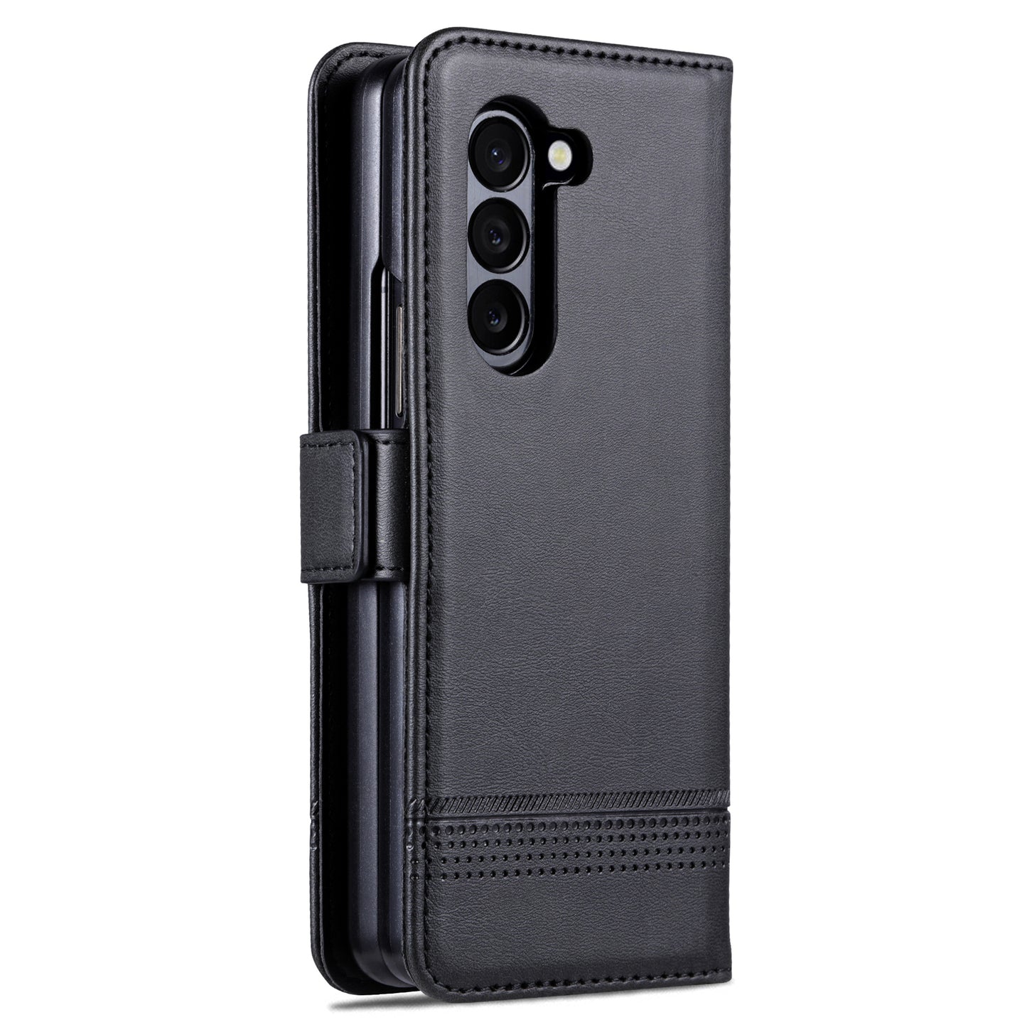 AZNS For Samsung Galaxy Z Fold6 5G Case Wallet PU Leather+PC Phone Cover - Black