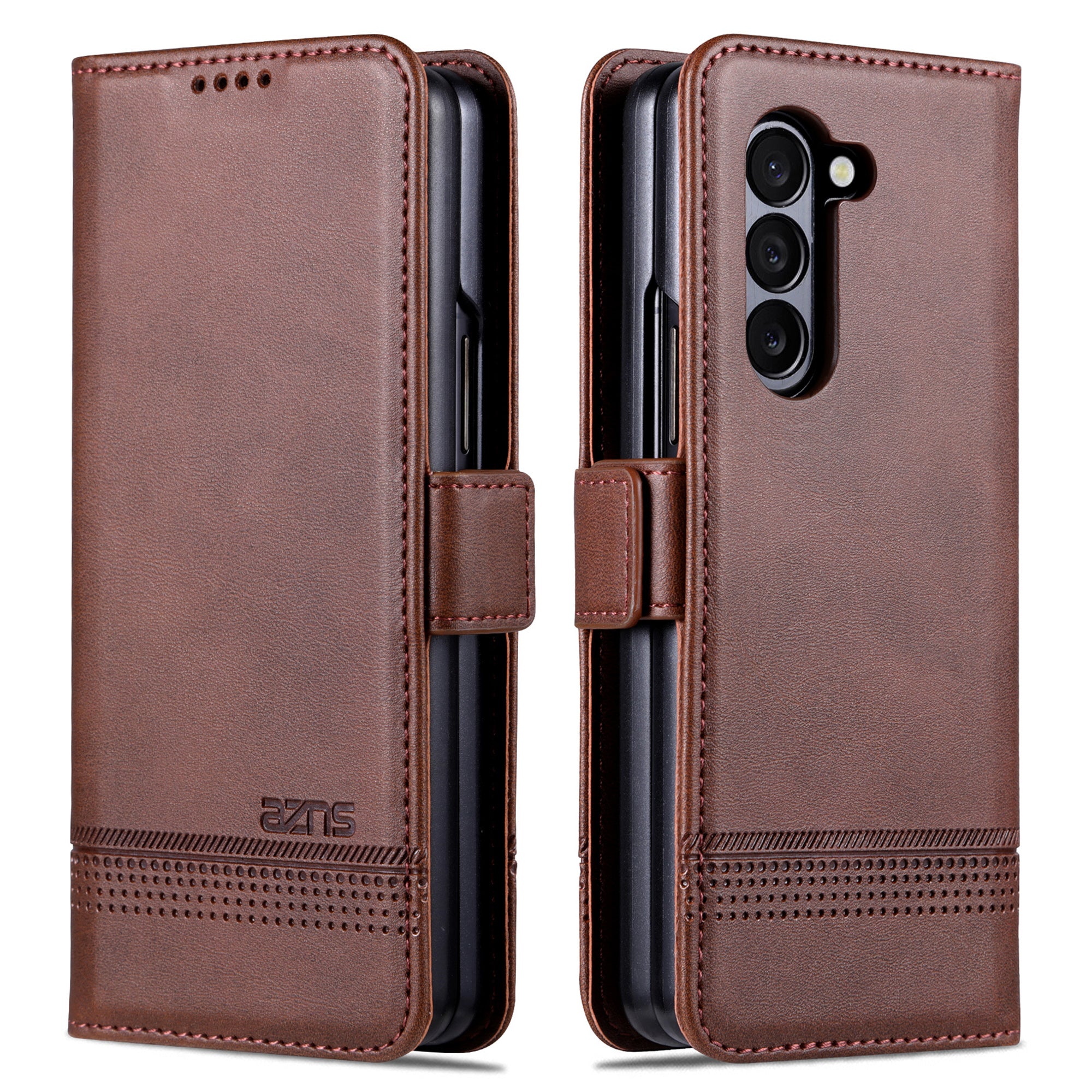 AZNS For Samsung Galaxy Z Fold6 5G Case Wallet PU Leather+PC Phone Cover - Coffee