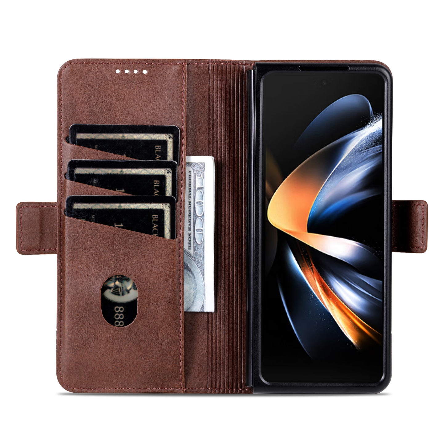 AZNS For Samsung Galaxy Z Fold6 5G Case Wallet PU Leather+PC Phone Cover - Coffee