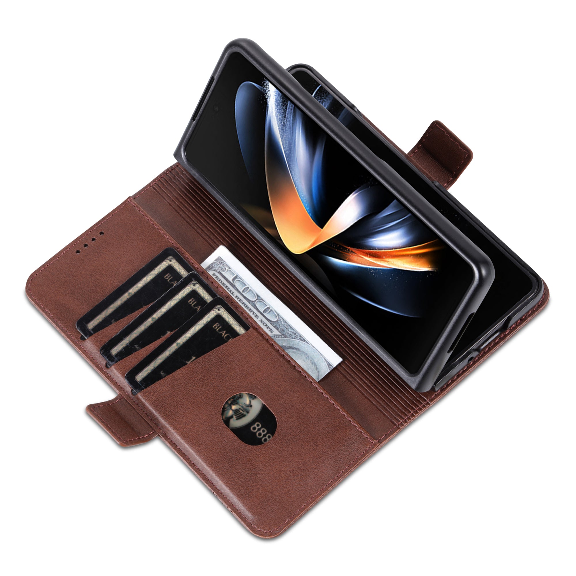 AZNS For Samsung Galaxy Z Fold6 5G Case Wallet PU Leather+PC Phone Cover - Coffee
