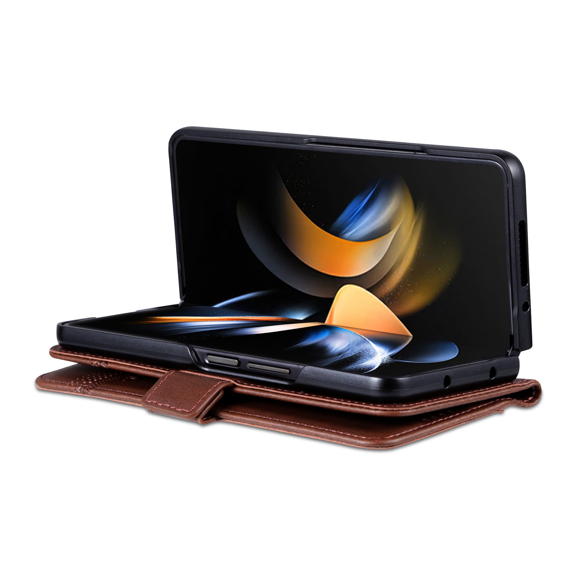 AZNS For Samsung Galaxy Z Fold6 5G Case Wallet PU Leather+PC Phone Cover - Coffee