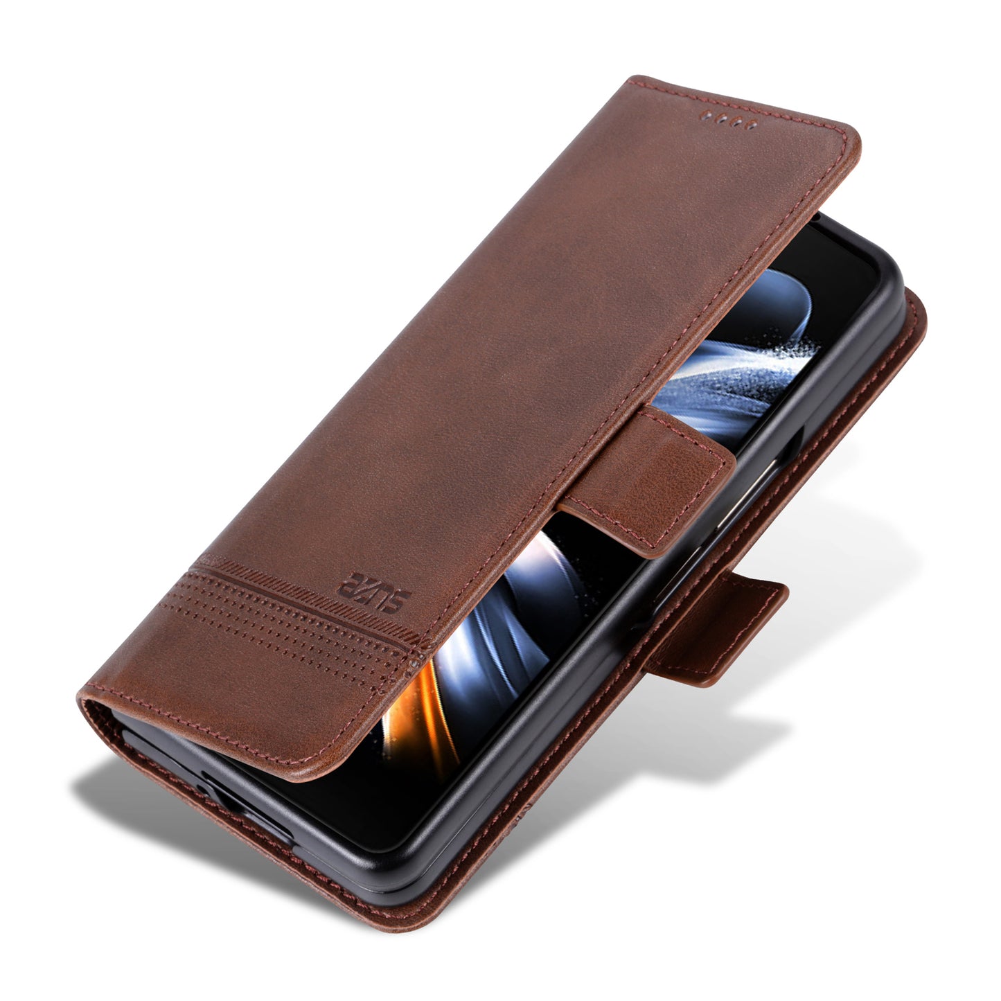 AZNS For Samsung Galaxy Z Fold6 5G Case Wallet PU Leather+PC Phone Cover - Coffee