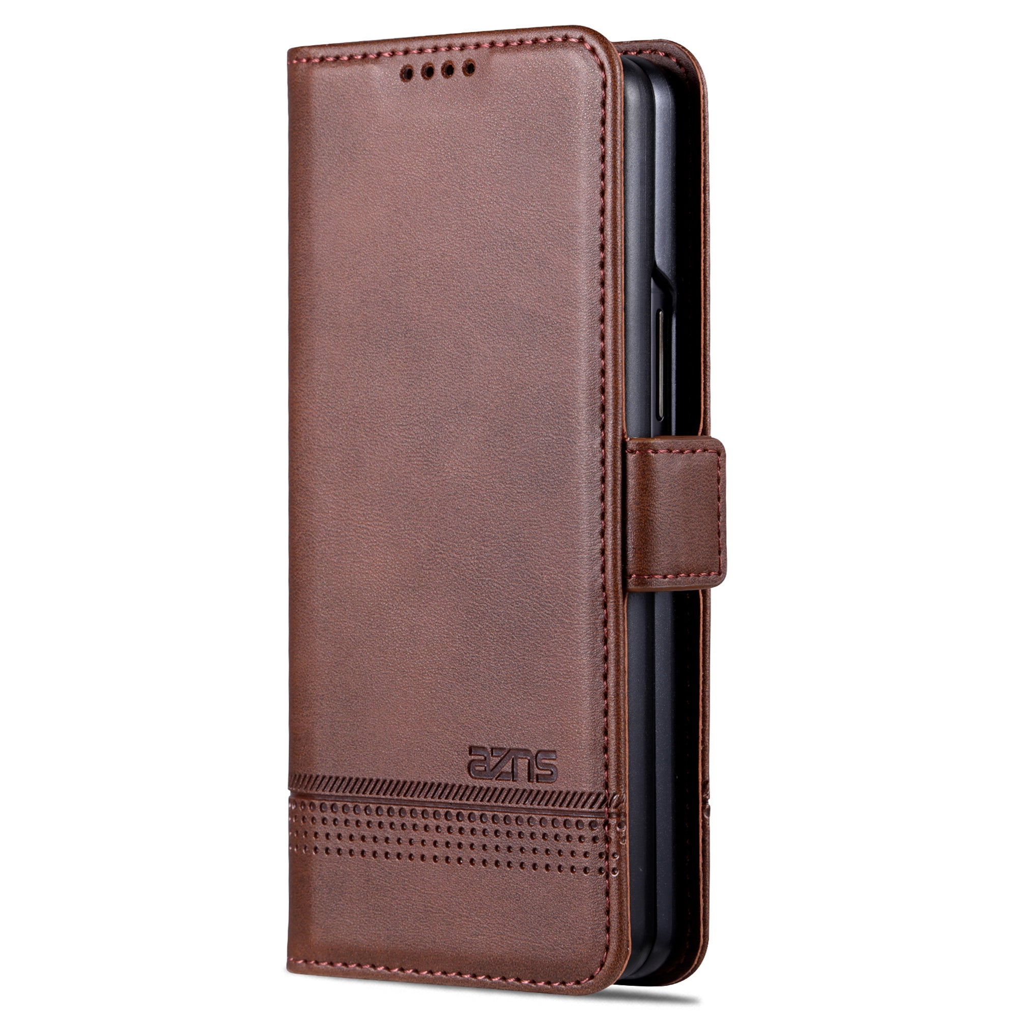 AZNS For Samsung Galaxy Z Fold6 5G Case Wallet PU Leather+PC Phone Cover - Coffee