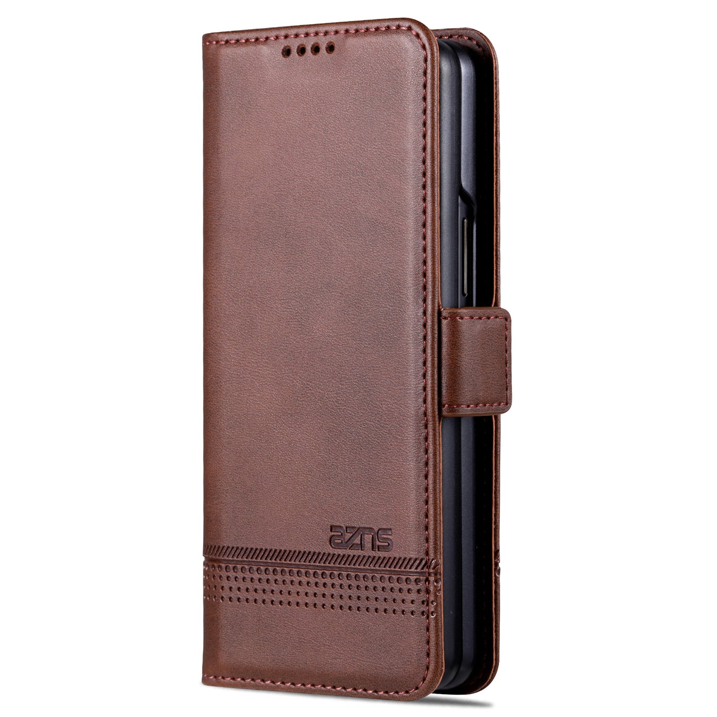 AZNS For Samsung Galaxy Z Fold6 5G Case Wallet PU Leather+PC Phone Cover - Coffee