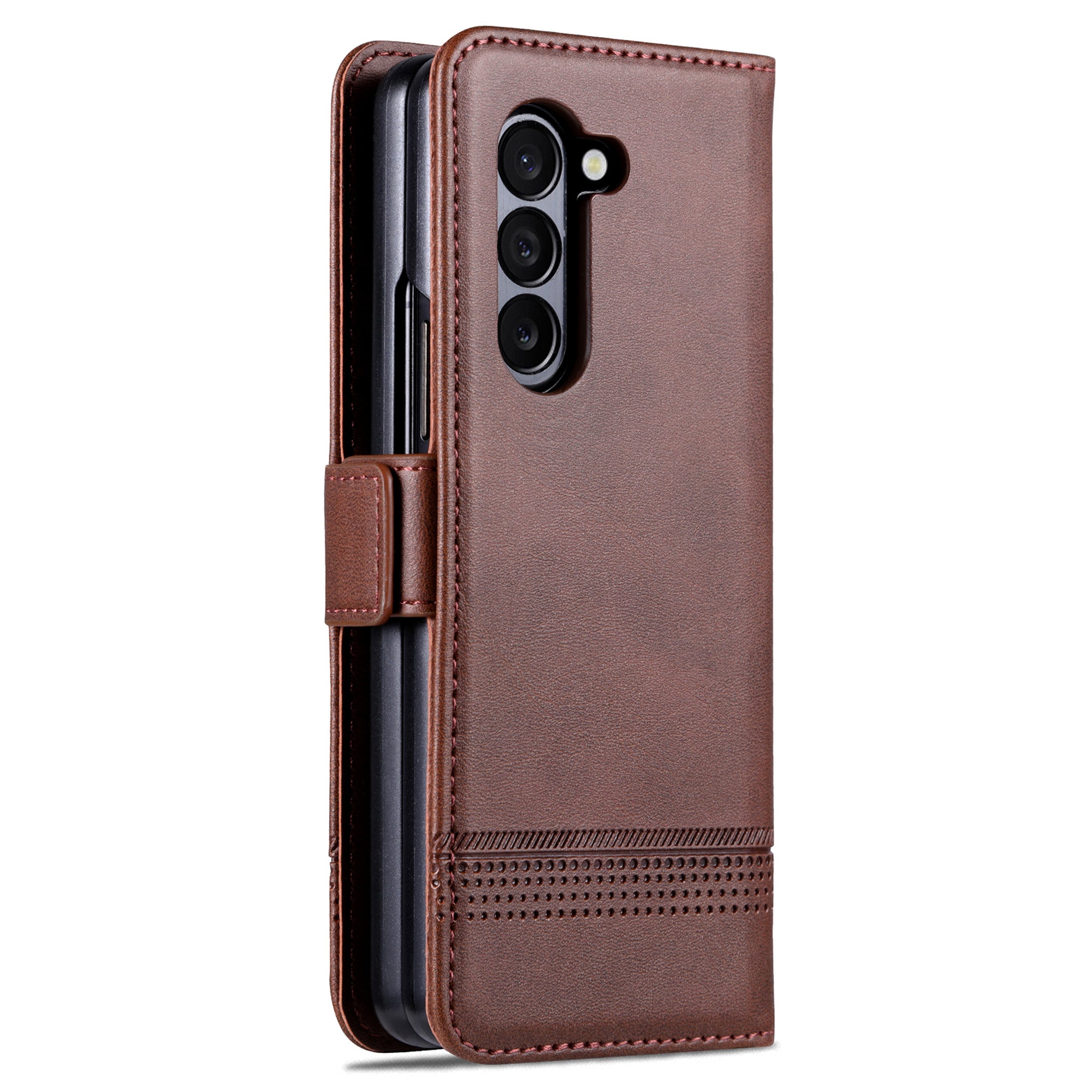 AZNS For Samsung Galaxy Z Fold6 5G Case Wallet PU Leather+PC Phone Cover - Coffee