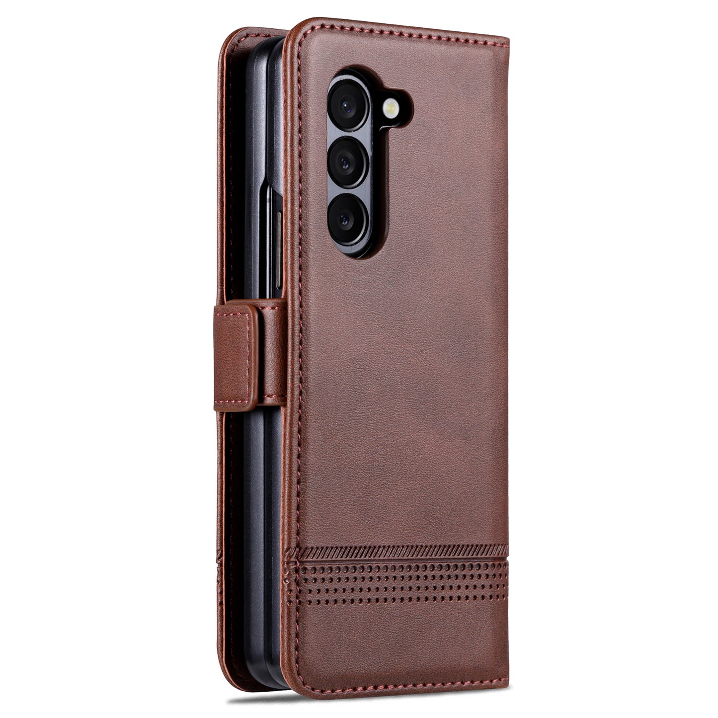 AZNS For Samsung Galaxy Z Fold6 5G Case Wallet PU Leather+PC Phone Cover - Coffee