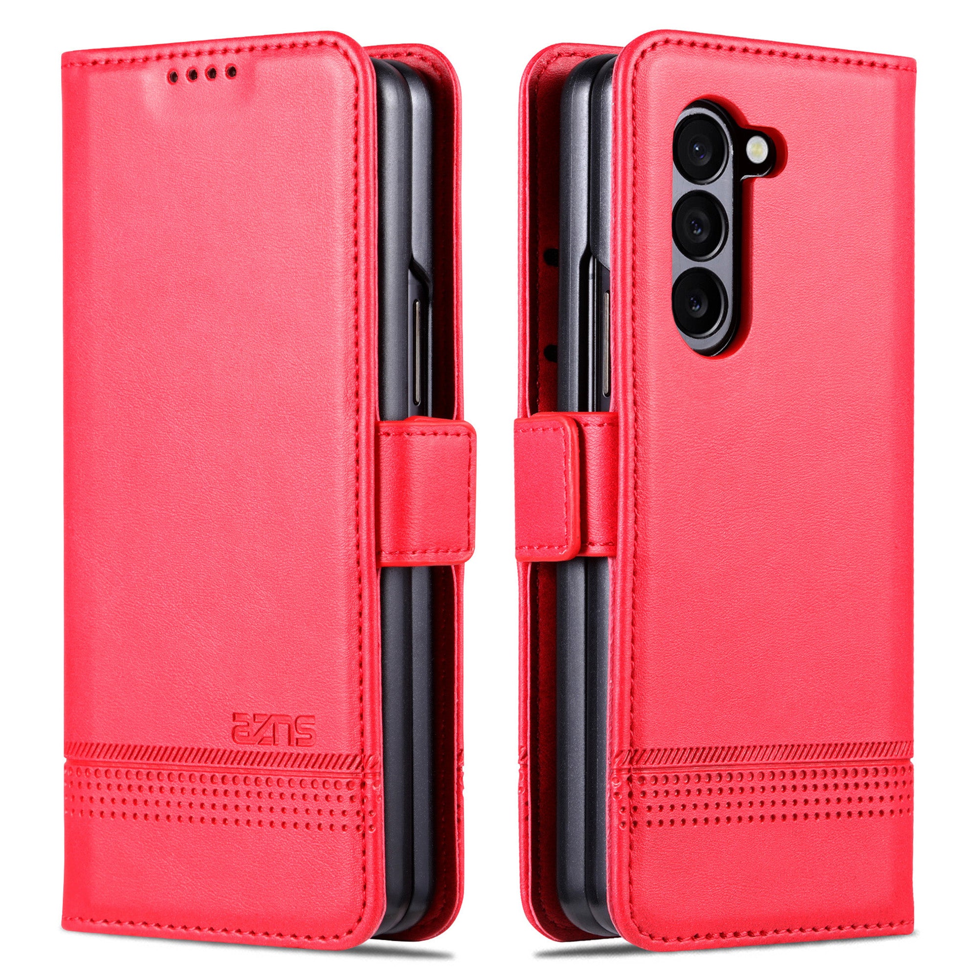 AZNS For Samsung Galaxy Z Fold6 5G Case Wallet PU Leather+PC Phone Cover - Red