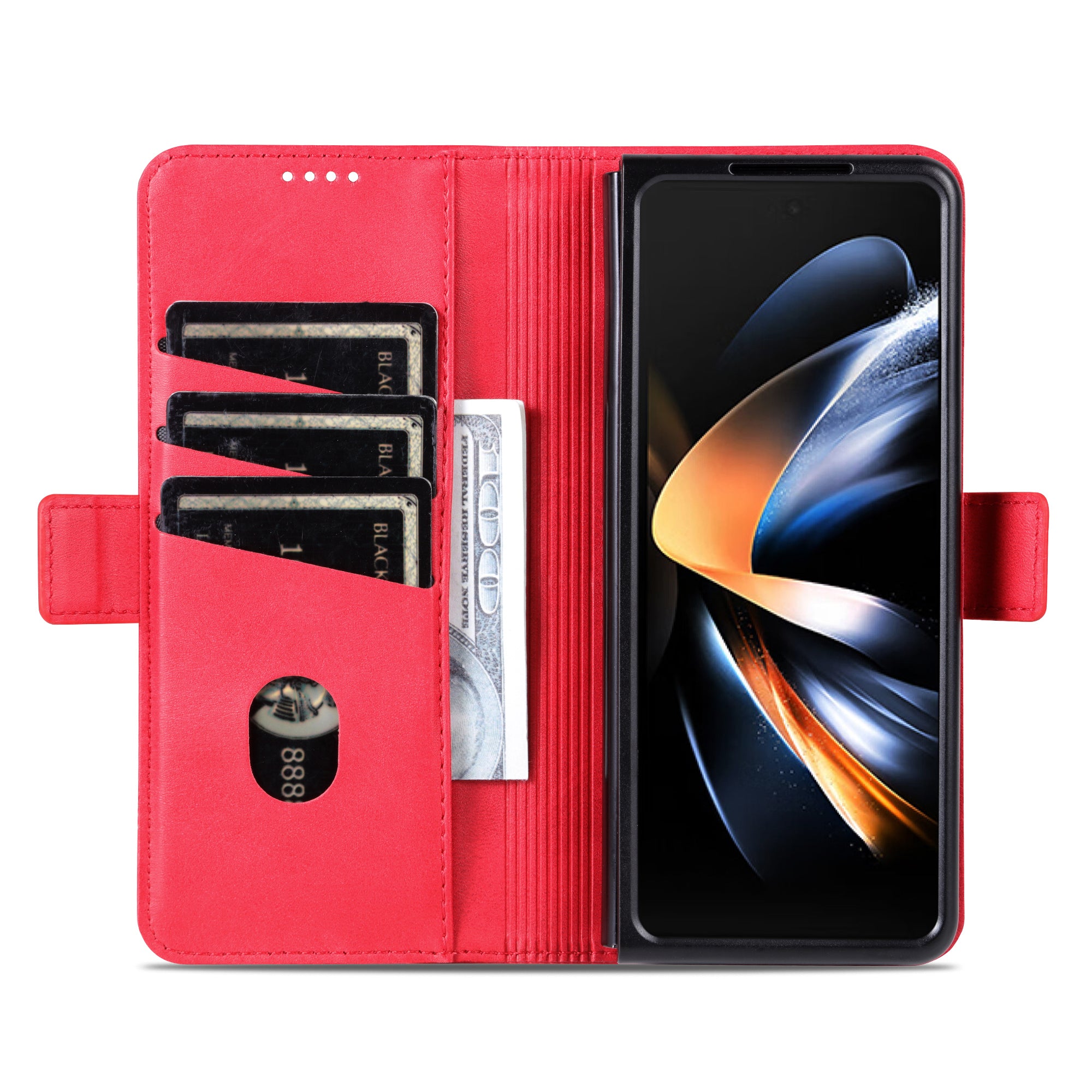 AZNS For Samsung Galaxy Z Fold6 5G Case Wallet PU Leather+PC Phone Cover - Red