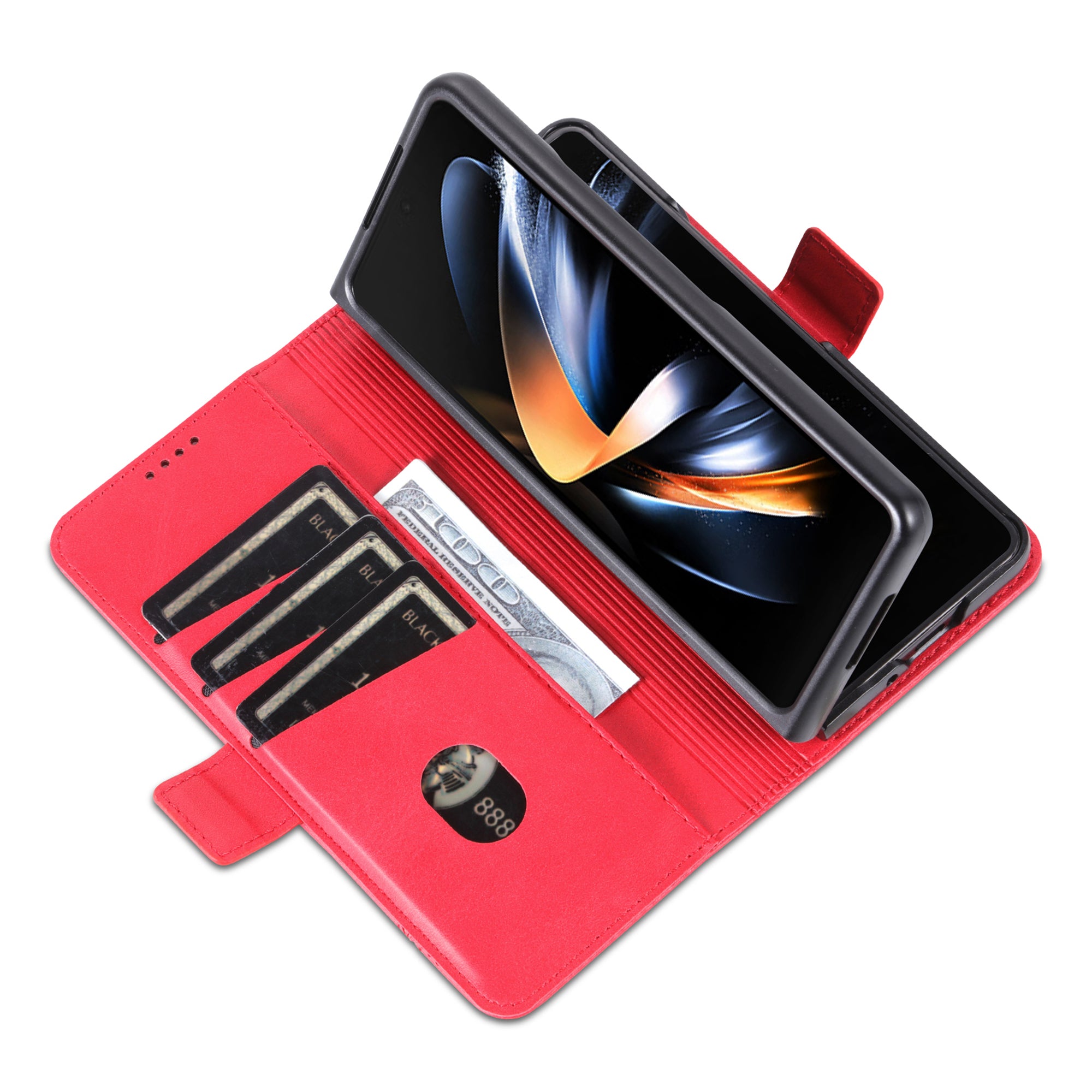 AZNS For Samsung Galaxy Z Fold6 5G Case Wallet PU Leather+PC Phone Cover - Red