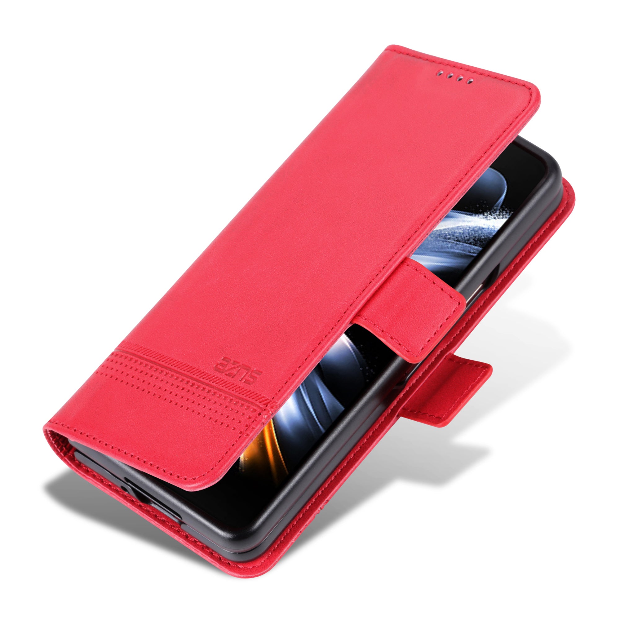 AZNS For Samsung Galaxy Z Fold6 5G Case Wallet PU Leather+PC Phone Cover - Red