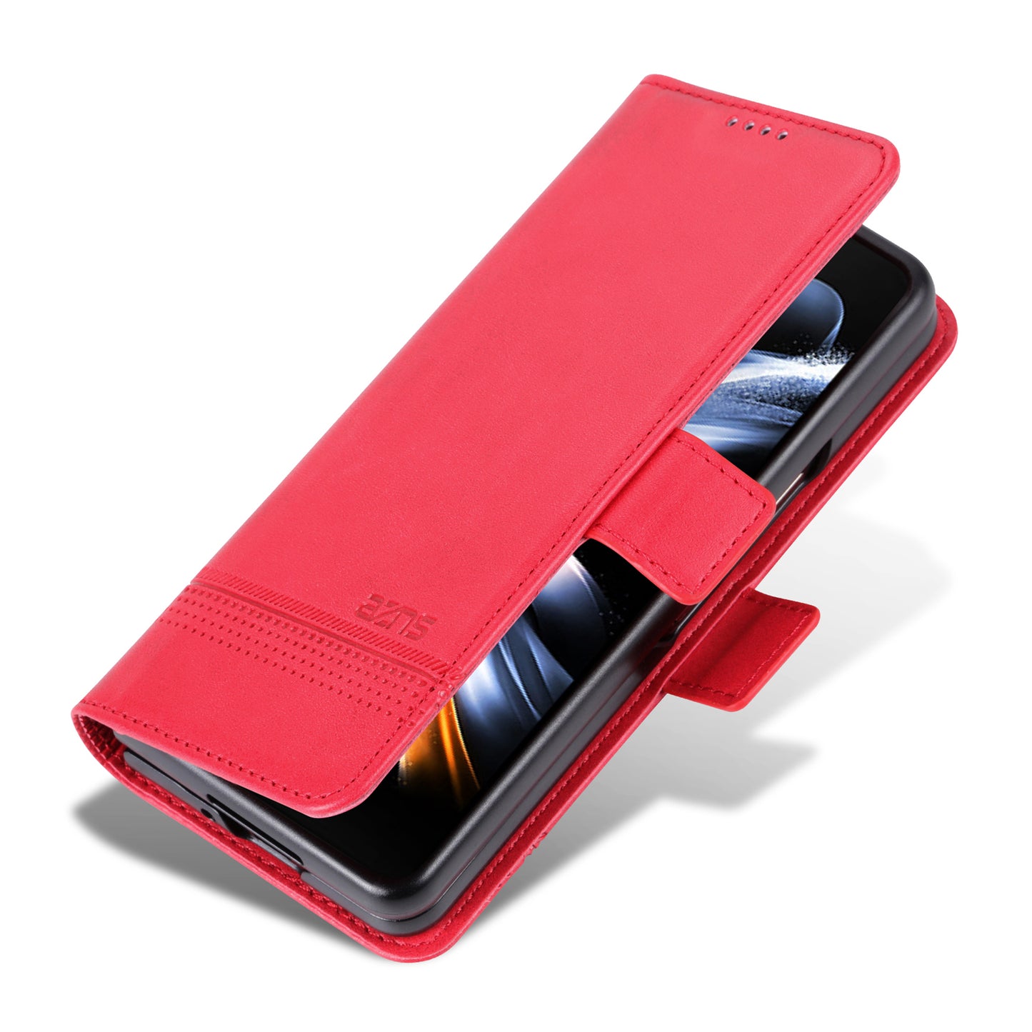 AZNS For Samsung Galaxy Z Fold6 5G Case Wallet PU Leather+PC Phone Cover - Red