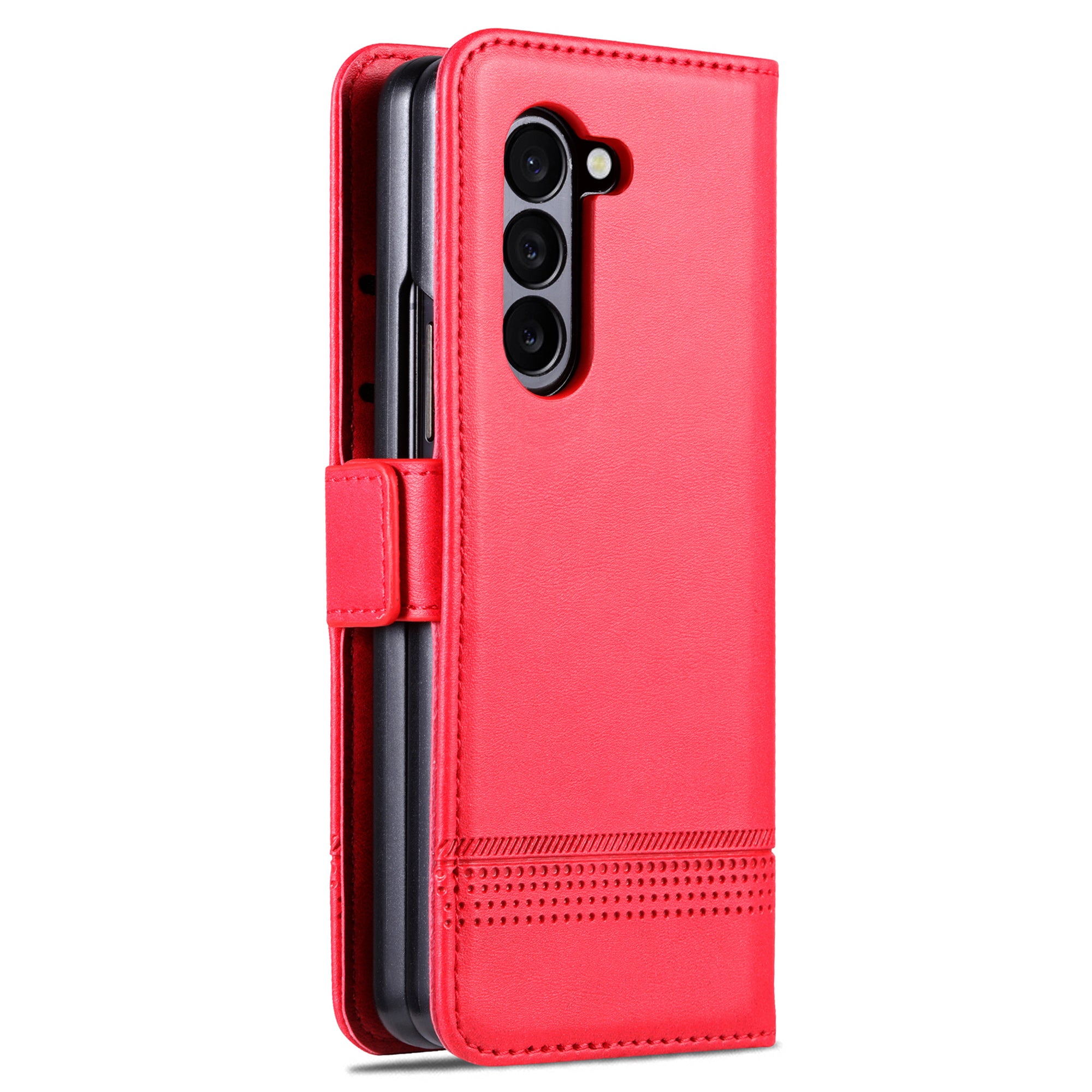 AZNS For Samsung Galaxy Z Fold6 5G Case Wallet PU Leather+PC Phone Cover - Red
