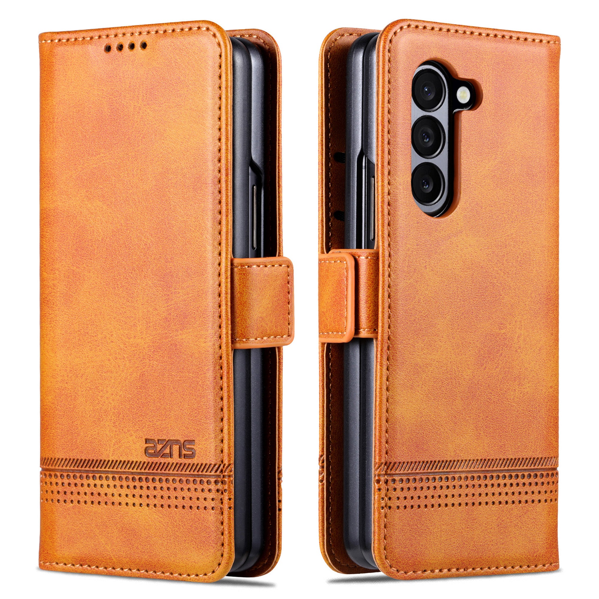 AZNS For Samsung Galaxy Z Fold6 5G Case Wallet PU Leather+PC Phone Cover - Brown