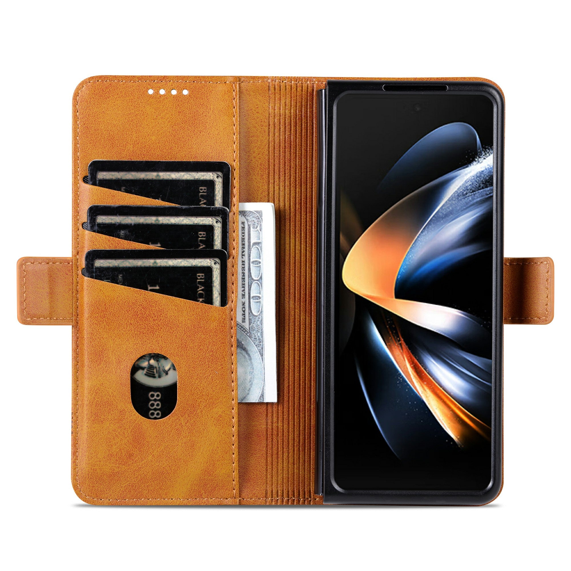 AZNS For Samsung Galaxy Z Fold6 5G Case Wallet PU Leather+PC Phone Cover - Brown