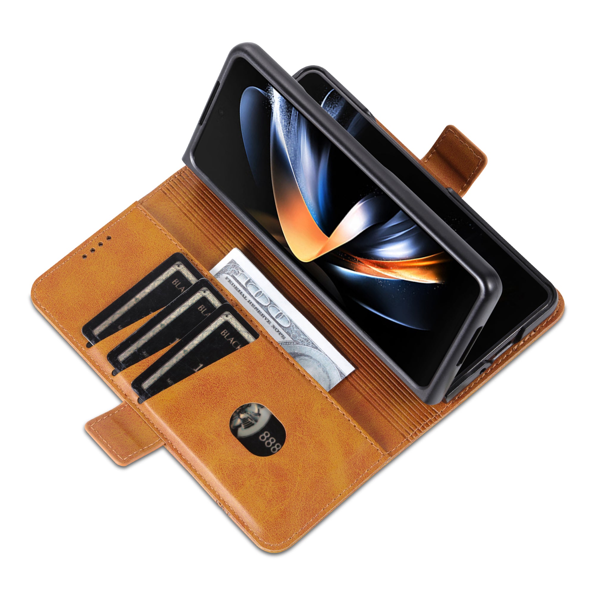 AZNS For Samsung Galaxy Z Fold6 5G Case Wallet PU Leather+PC Phone Cover - Brown