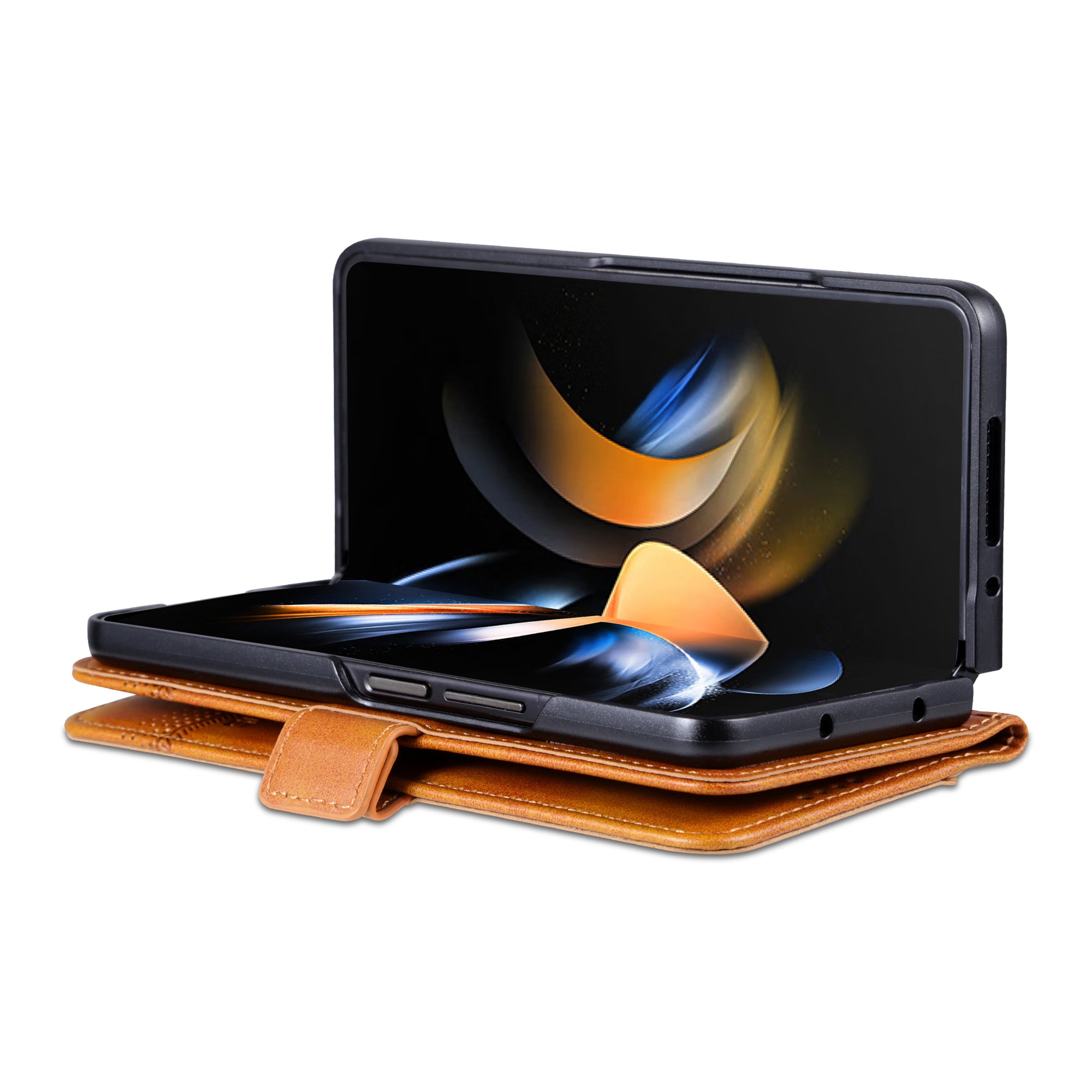 AZNS For Samsung Galaxy Z Fold6 5G Case Wallet PU Leather+PC Phone Cover - Brown