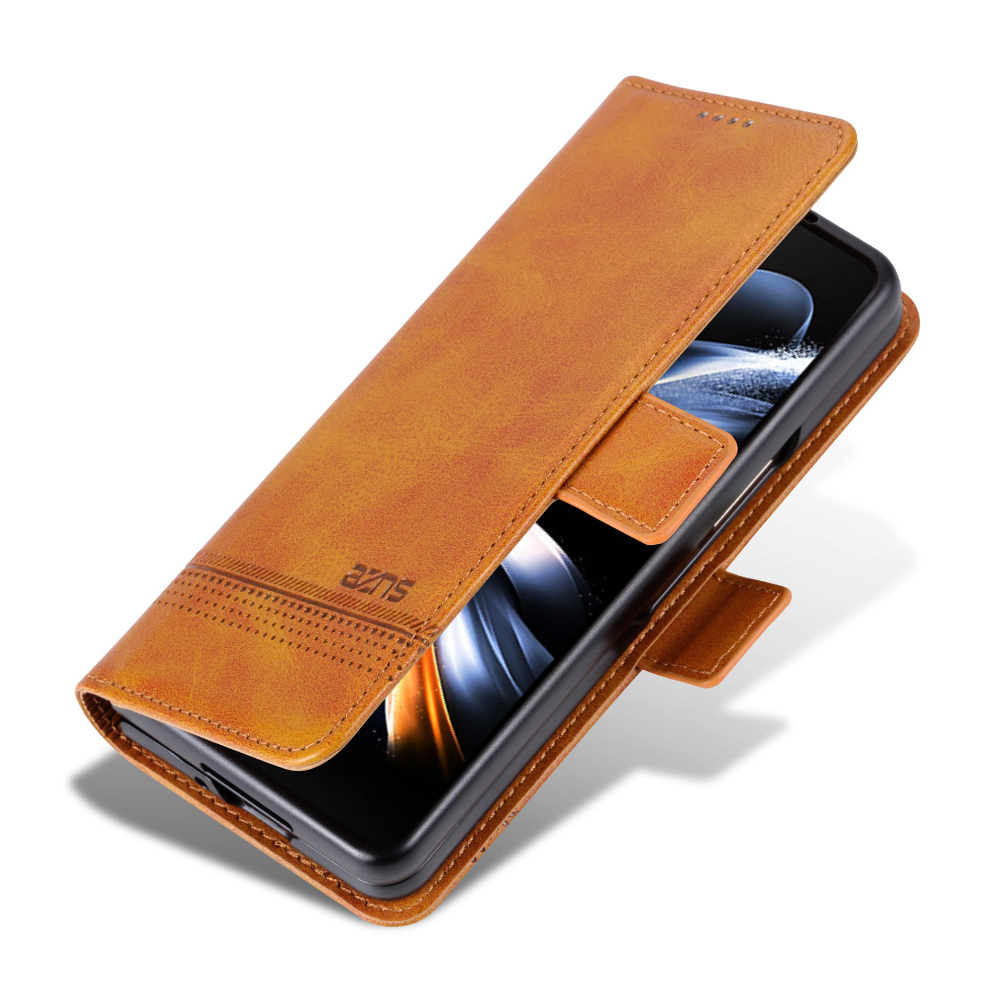 AZNS For Samsung Galaxy Z Fold6 5G Case Wallet PU Leather+PC Phone Cover - Brown