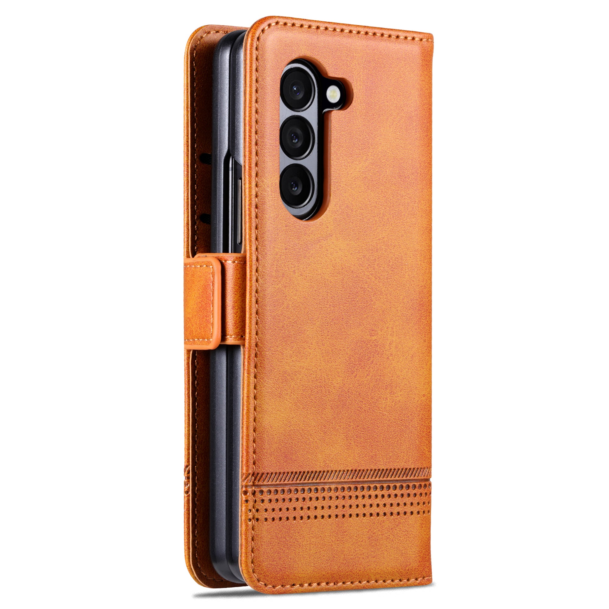 AZNS For Samsung Galaxy Z Fold6 5G Case Wallet PU Leather+PC Phone Cover - Brown