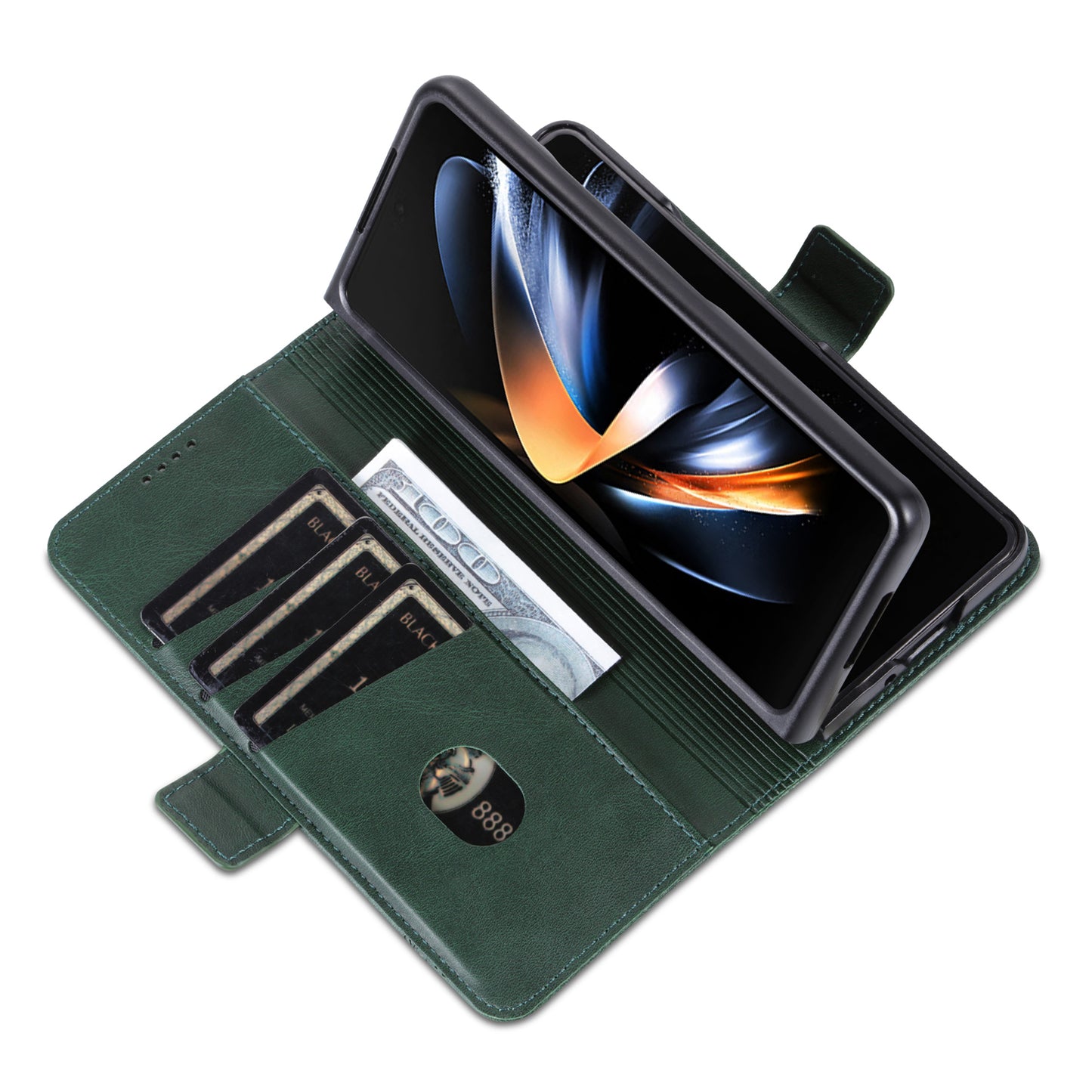 AZNS For Samsung Galaxy Z Fold6 5G Case Wallet PU Leather+PC Phone Cover - Green