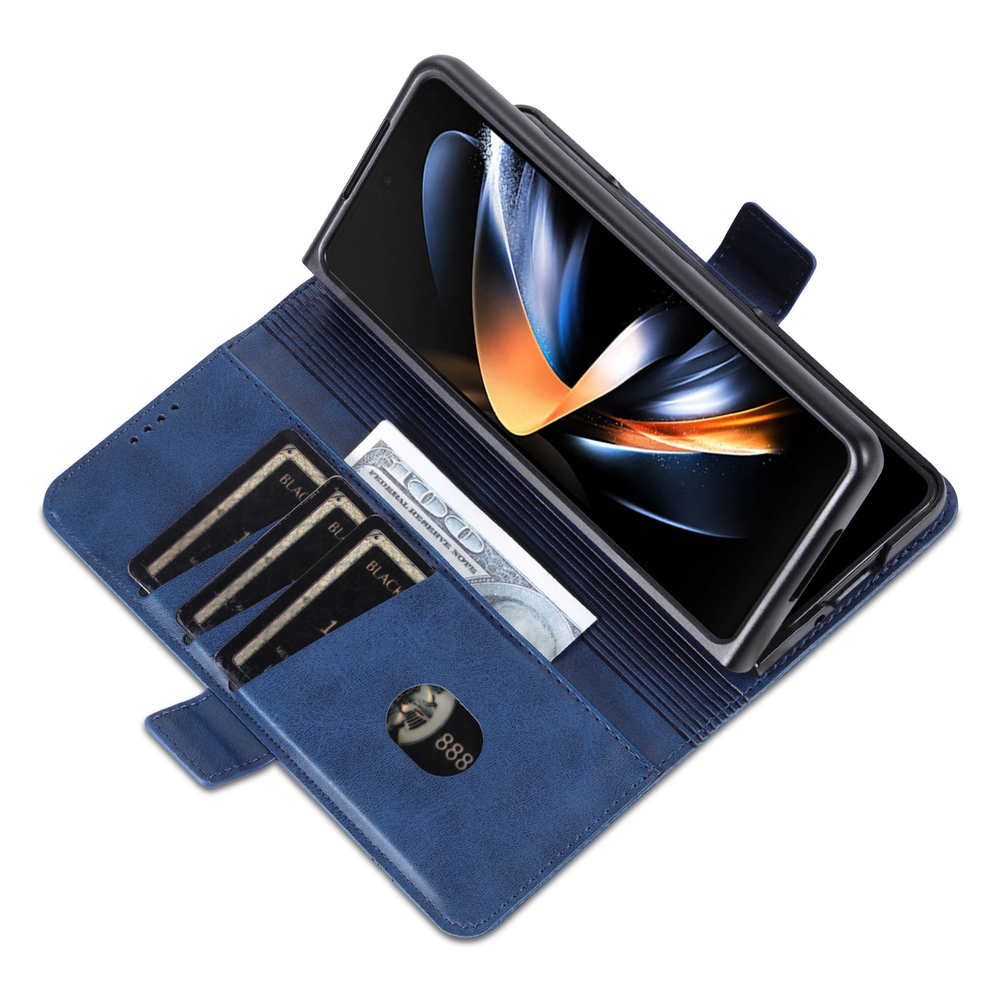 AZNS For Samsung Galaxy Z Fold6 5G Case Wallet PU Leather+PC Phone Cover - Blue