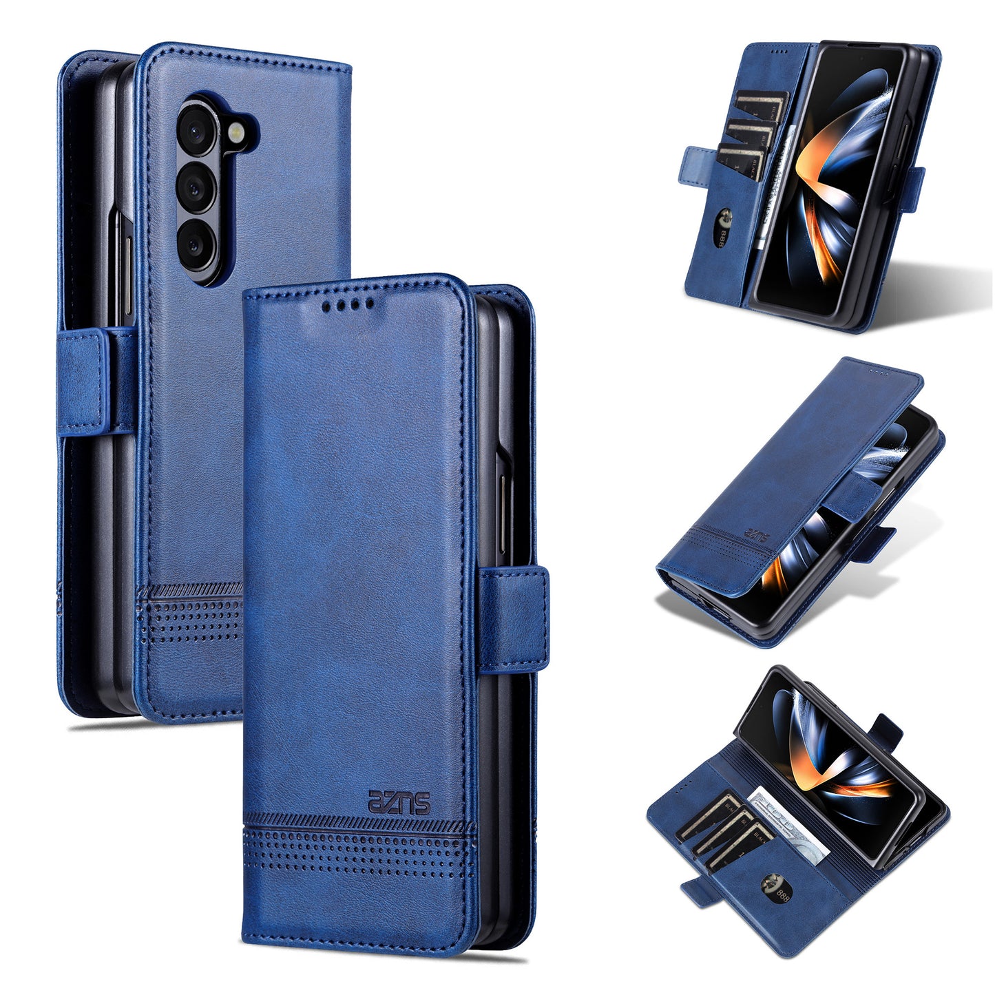 AZNS For Samsung Galaxy Z Fold6 5G Case Wallet PU Leather+PC Phone Cover - Blue