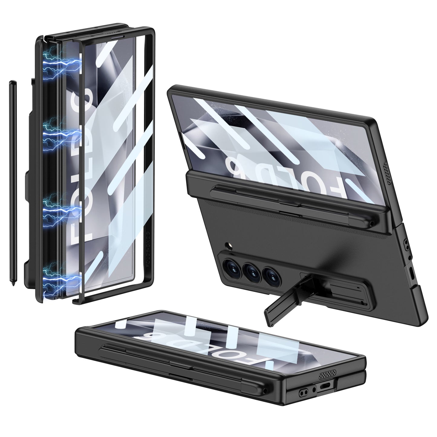 GKK For Samsung Galaxy Z Fold6 5G Case Hard PC Phone Cover with Clear Screen Film Magnetic Hinge - Black