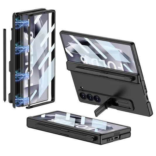 GKK For Samsung Galaxy Z Fold6 5G Case Hard PC Phone Cover with Clear Screen Film Magnetic Hinge - Black