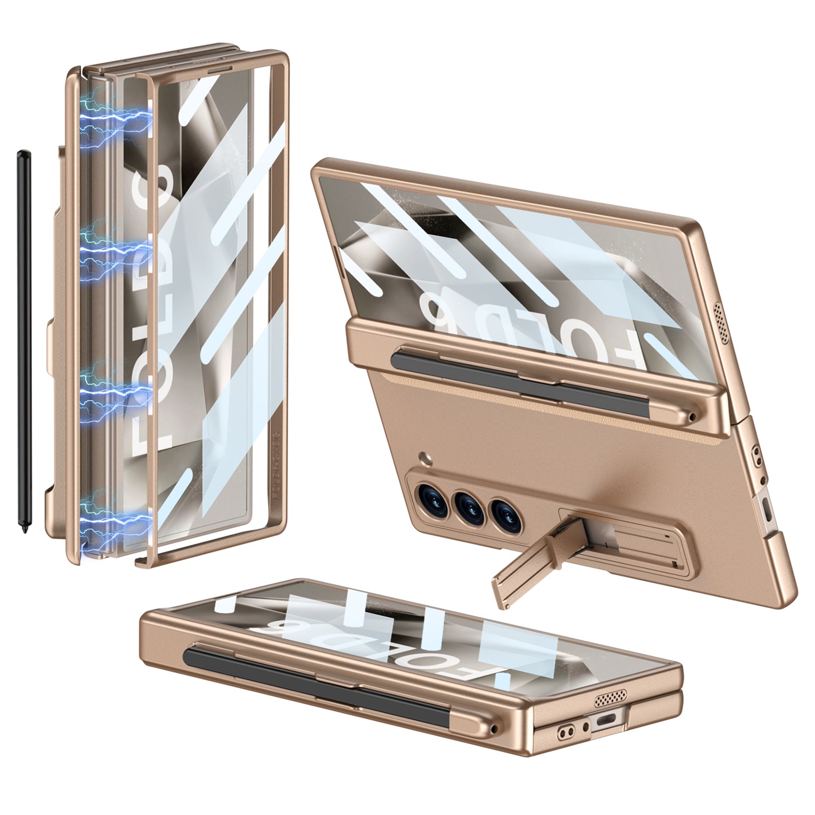 GKK For Samsung Galaxy Z Fold6 5G Case Hard PC Phone Cover with Clear Screen Film Magnetic Hinge - Gold