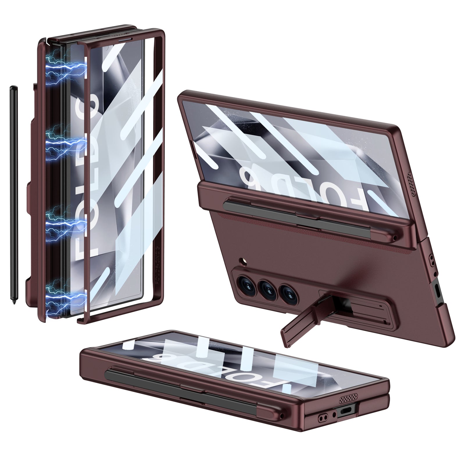 GKK For Samsung Galaxy Z Fold6 5G Case Hard PC Phone Cover with Clear Screen Film Magnetic Hinge - Wine Red