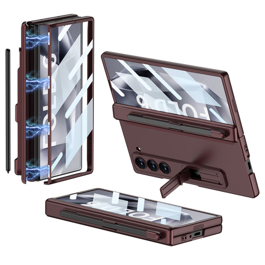 GKK For Samsung Galaxy Z Fold6 5G Case Hard PC Phone Cover with Clear Screen Film Magnetic Hinge - Wine Red