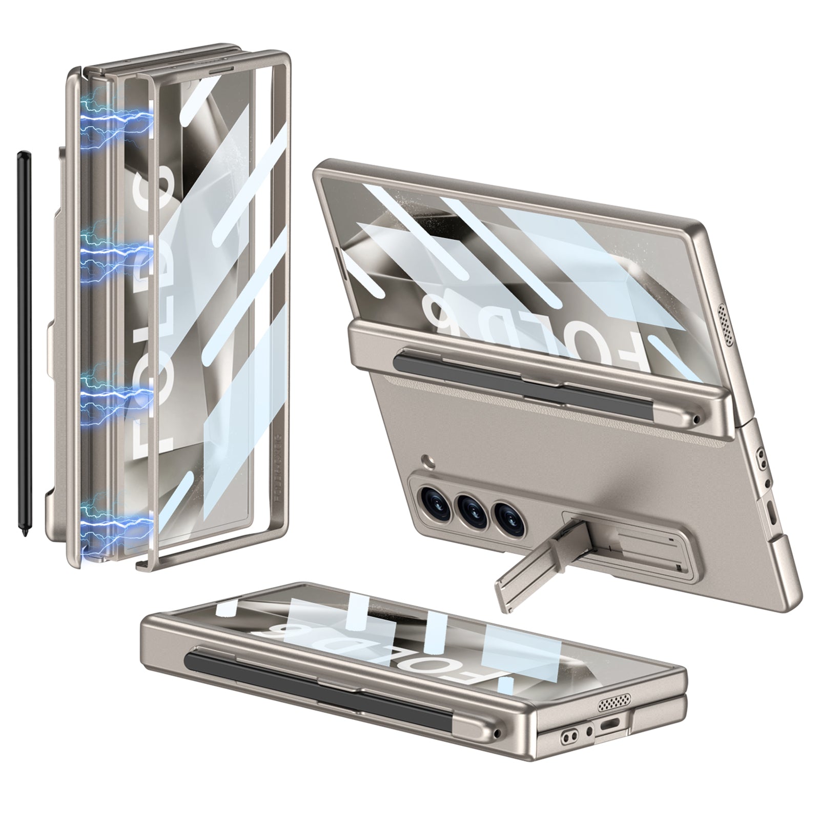GKK For Samsung Galaxy Z Fold6 5G Case Hard PC Phone Cover with Clear Screen Film Magnetic Hinge - Titanium Grey