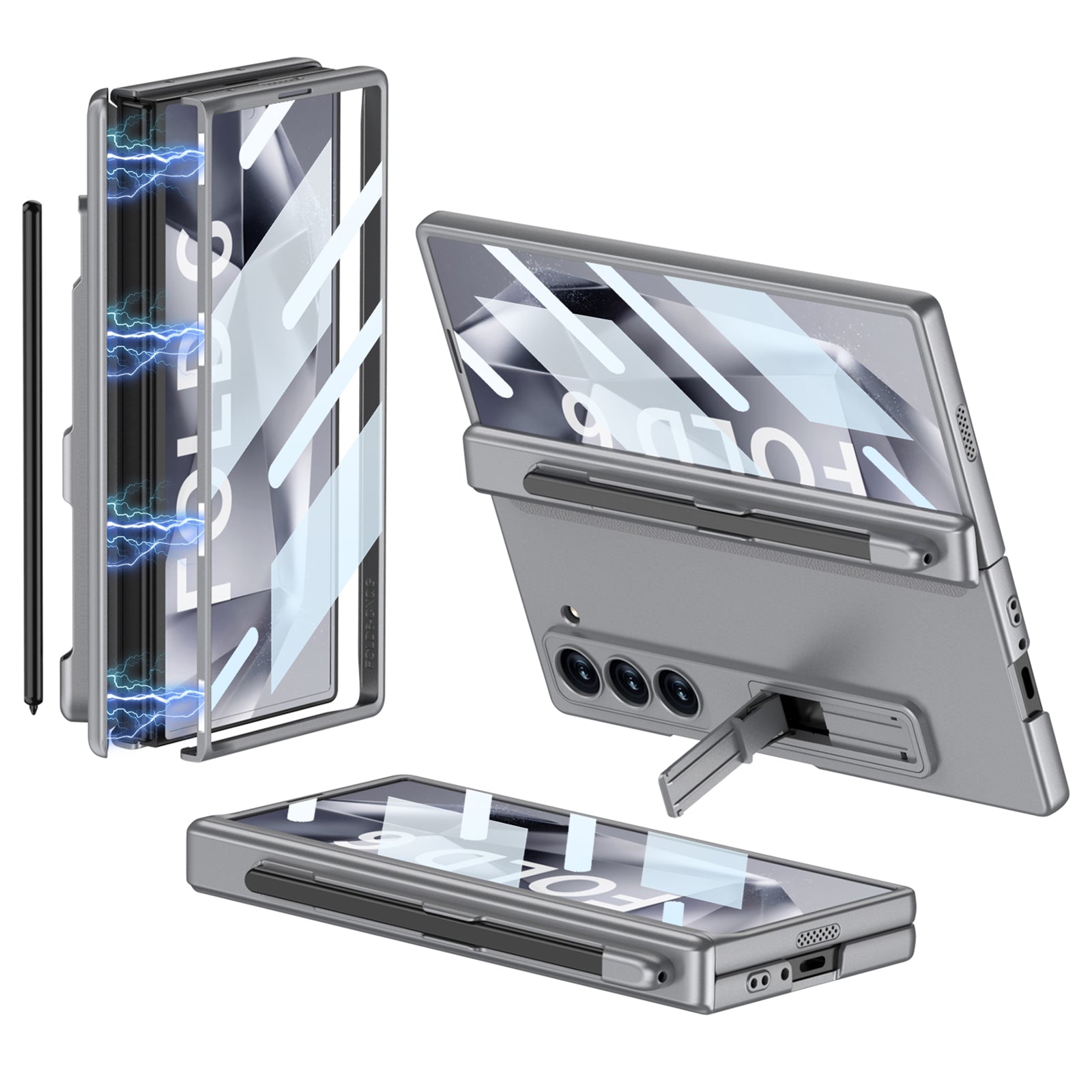 GKK For Samsung Galaxy Z Fold6 5G Case Hard PC Phone Cover with Clear Screen Film Magnetic Hinge - Grey