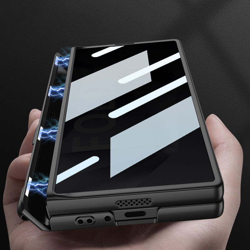 GKK For Samsung Galaxy Z Fold6 5G Case Hard PC Phone Cover with Privacy Tempered Glass Film Magnetic Hinge - Midnight Green