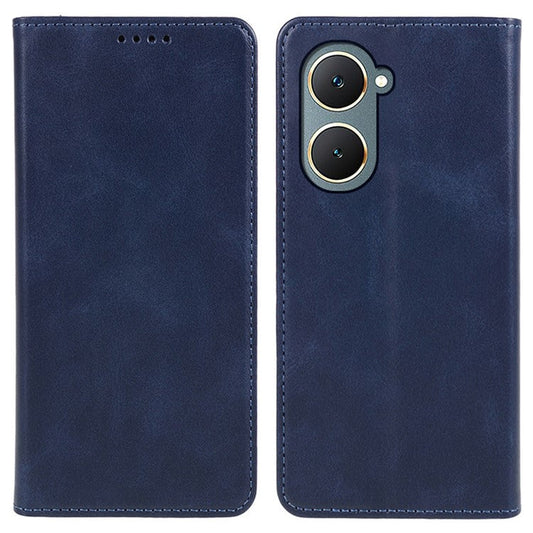 For vivo Y03 Phone Case Calf Texture Leather Wallet Magnetic Closing Cell Phone Cover - Blue