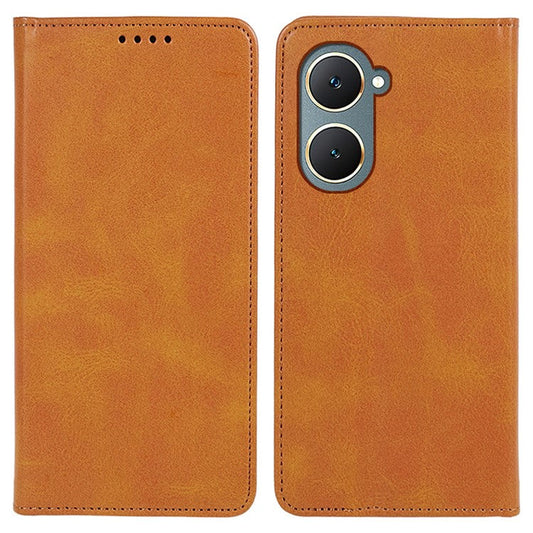 For vivo Y03 Phone Case Calf Texture Leather Wallet Magnetic Closing Cell Phone Cover - Khaki