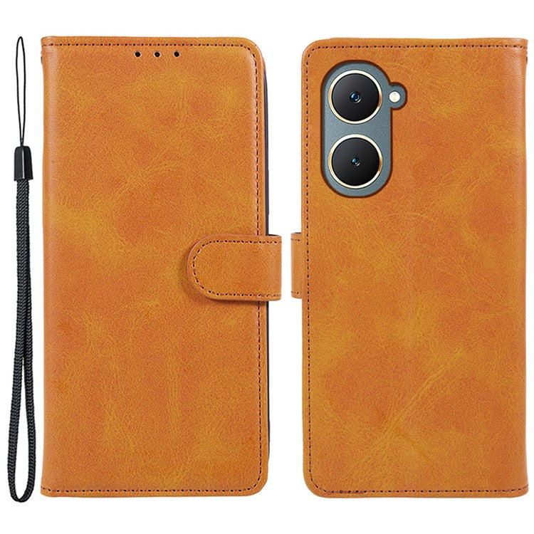 For vivo Y03 Wallet Case Calf Texture Folio Flip Leather Phone Cover - Khaki