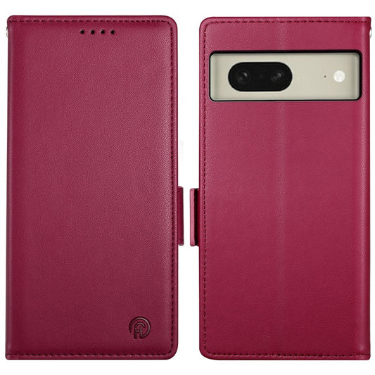 DF-010 For Google Pixel 8 Case Side Clasps PU Leather Full Protection Phone Cover - Wine Red
