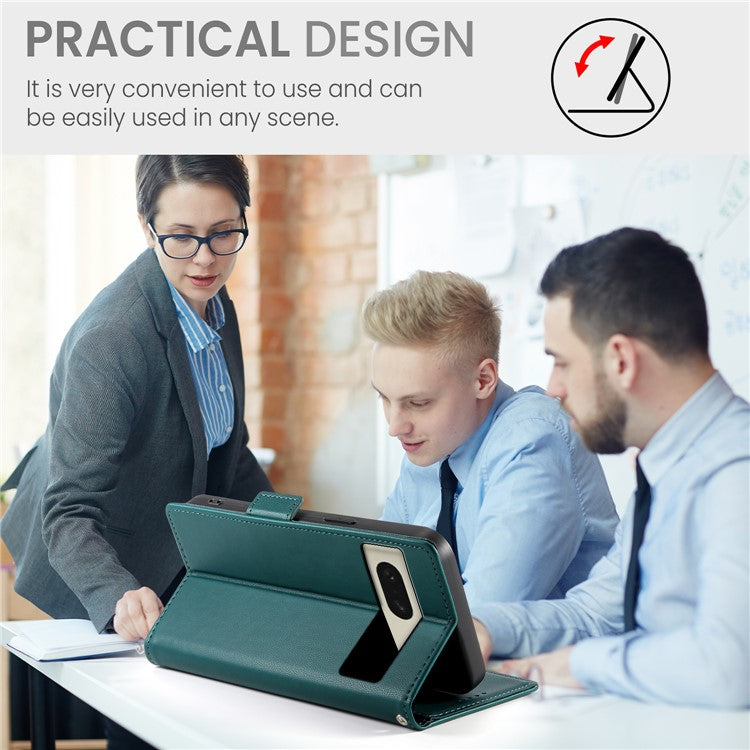 DF-010 For Google Pixel 8 Case Side Clasps PU Leather Full Protection Phone Cover - Blackish Green