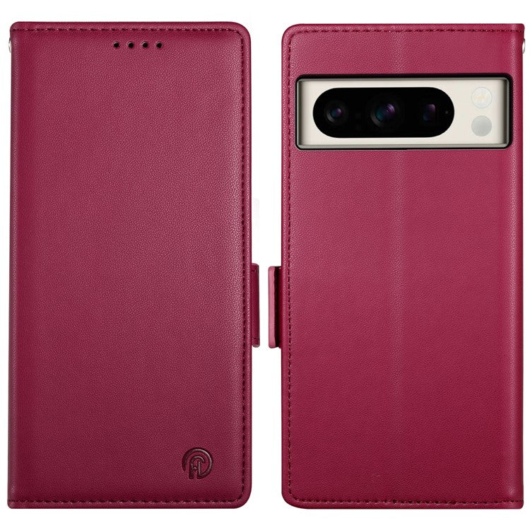 DF-010 For Google Pixel 8 Pro Mobile Phone Case Side Magnetic Clasps Leather Stand Phone Cover - Wine Red