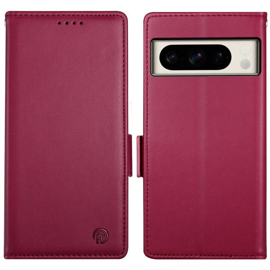DF-010 For Google Pixel 8 Pro Mobile Phone Case Side Magnetic Clasps Leather Stand Phone Cover - Wine Red