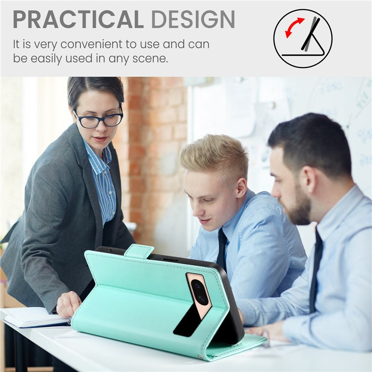 DF-010 For Google Pixel 8a Case PU Leather Wallet Stand Phone Cover - Mint Green