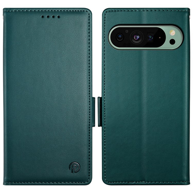 DF-010 For Google Pixel 9 / 9 Pro Case Side Magnetic Clasps Leather Stand Phone Cover - Blackish Green